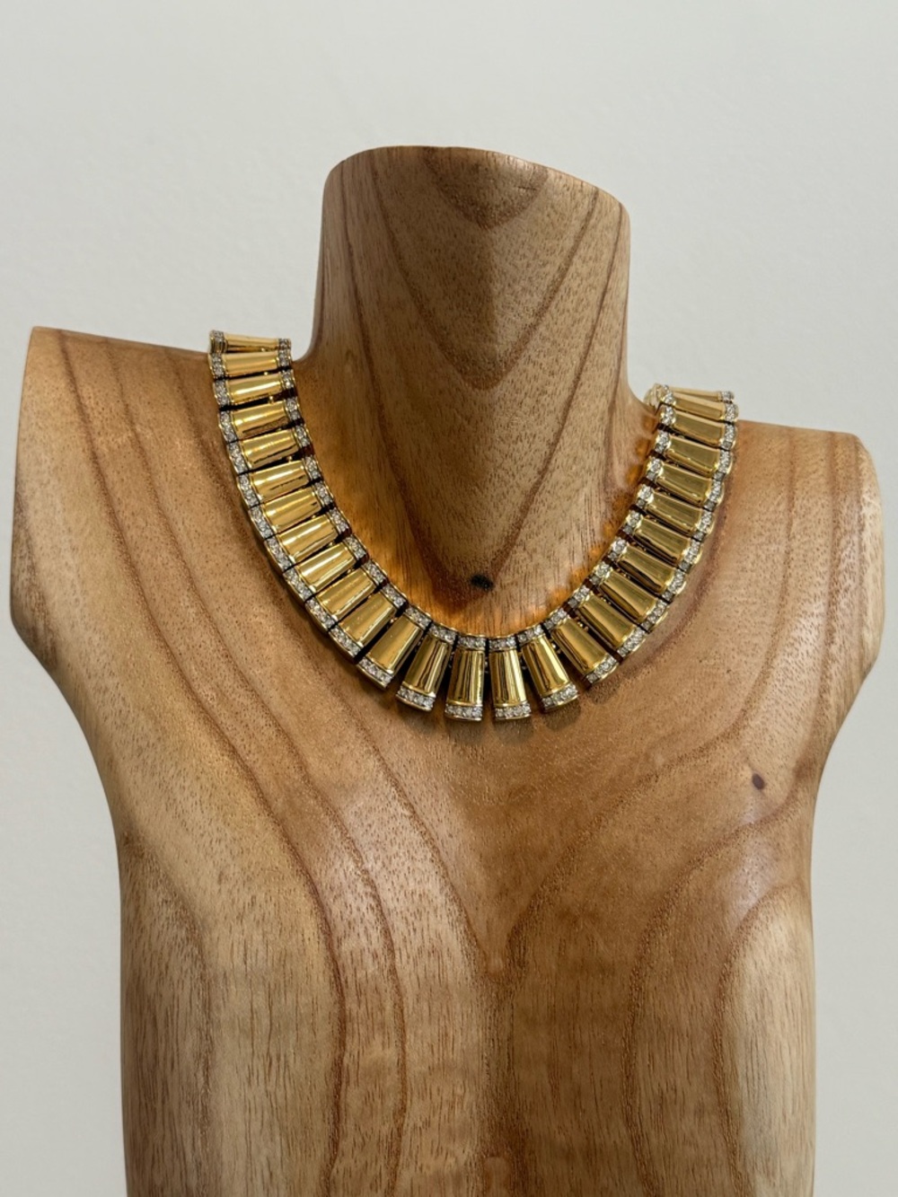 Vintage Gold Plated Baguette Crystal Statement Collar Necklace - Women Jewelry